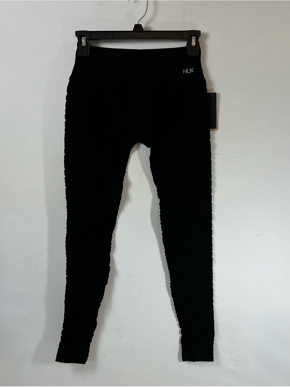 NUX Black Textured Kids Leggings with Small Hip Logo